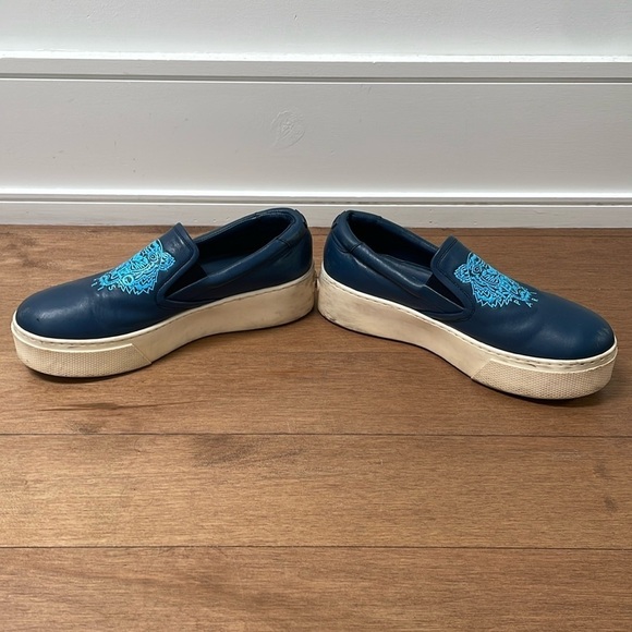 KENZO Tiger platform slip-ons blue marine light Blue leather sneaker sz 8.5 (39) - Picture 4 of 13